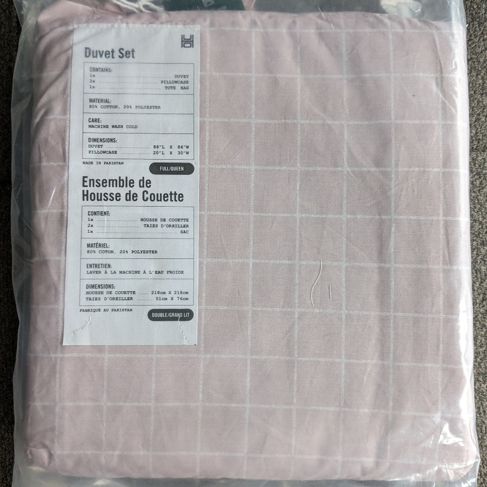 Urban Outfitters Full/Queen Mauve Checkered Duvet & 2 Pillowcase Covers Set